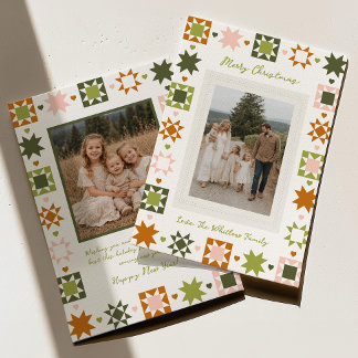 Tarjeta de Navidad con foto de familia de patrón d