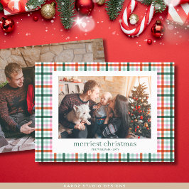 Tarjeta de Navidad con Foto de Familia Plaid Moder