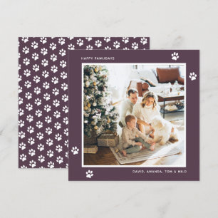 Tarjeta de Navidad con foto de gato y perro morado