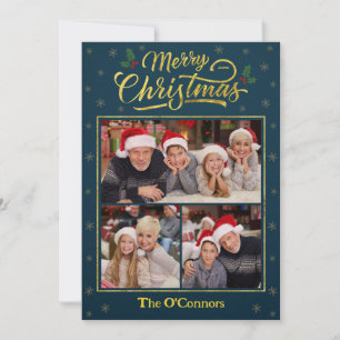 Tarjeta de Navidad con Foto de Guión de Oro Azul