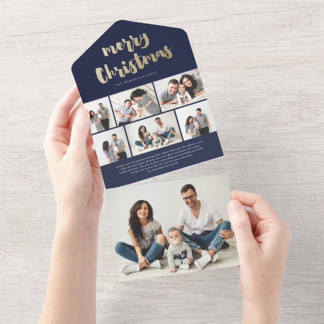 Tarjeta de Navidad con Foto de Guión Dorado (desgarro)