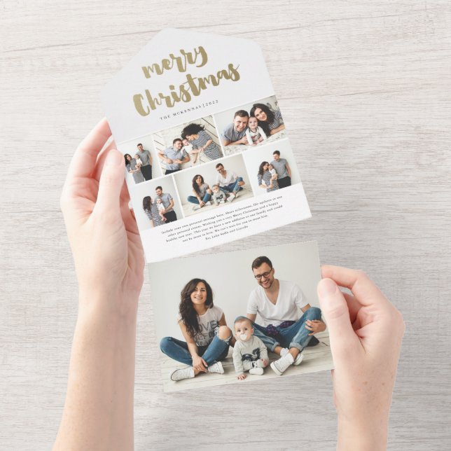 Tarjeta de Navidad con Foto de Guión Dorado (desgarro)