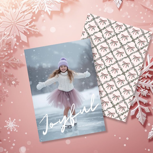 Tarjeta de Navidad con Foto de Invierno Moderno y  (Joyful Winter Modern Script Christmas Photo Holiday Card)