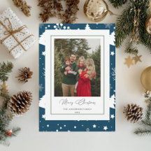 Tarjeta de Navidad con Foto de la Familia Azul