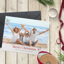Tarjeta de Navidad con Foto de la Familia en Rojo 