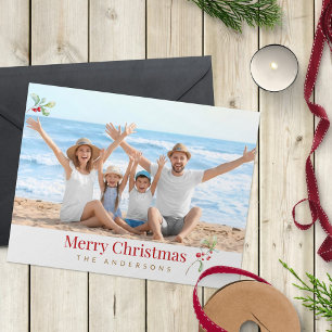 Tarjeta de Navidad con Foto de la Familia en Rojo