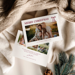 Tarjeta de Navidad con foto de lazo de Borgoña