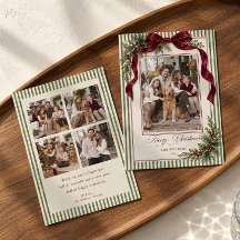 Tarjeta de Navidad con Foto de lazo de Borgoña y R