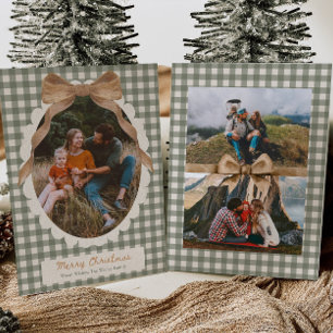 Tarjeta de Navidad con foto de lazo de gingham cam