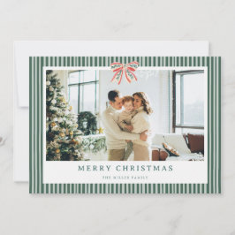 Tarjeta de Navidad con foto de lazo de rayas vinta