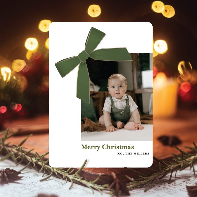 Tarjeta de Navidad con foto de lazo de terciopelo  (Subido por el creador)