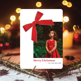 Tarjeta de Navidad con foto de lazo de terciopelo