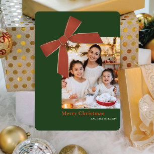 Tarjeta de Navidad con foto de lazo de terciopelo