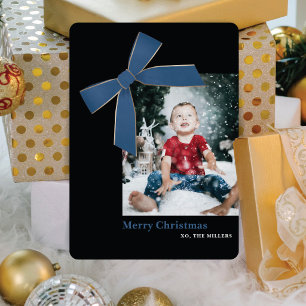 Tarjeta de Navidad con foto de lazo de terciopelo
