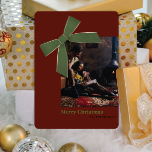 Tarjeta de Navidad con foto de lazo de terciopelo