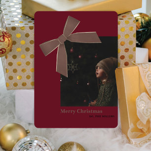 Tarjeta de Navidad con foto de lazo de terciopelo