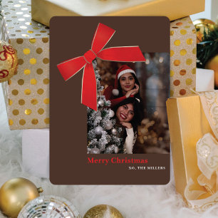 Tarjeta de Navidad con foto de lazo de terciopelo