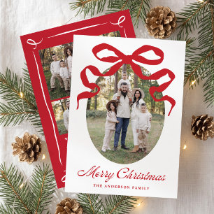 Tarjeta de Navidad con Foto de lazo Rojo Dibujado