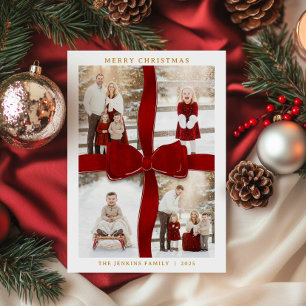 Tarjeta de Navidad con Foto de Lazo Rojo Elegante
