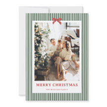 Tarjeta de Navidad con Foto de lazo Rojo Raya Verd