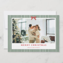 Tarjeta de Navidad con Foto de lazo Rojo Raya Verd
