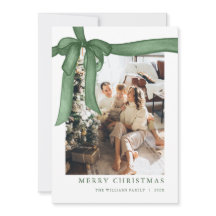 Tarjeta de Navidad con Foto de Lazo Verde