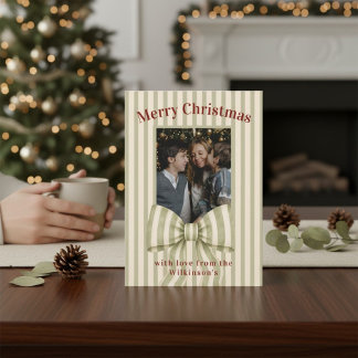 Tarjeta de Navidad con Foto de Lazo Verde Rayado