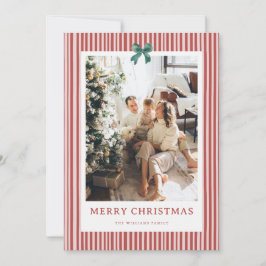 Tarjeta de Navidad con Foto de lazo verde y raya r