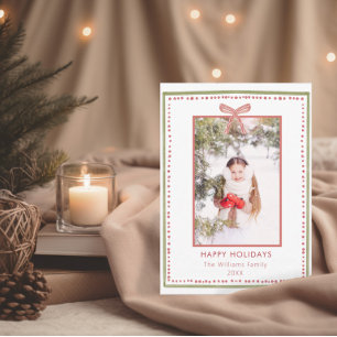 Tarjeta de Navidad con foto de lazo y bayas ilustr