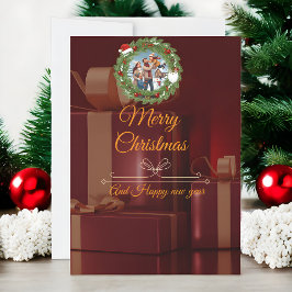 Tarjeta de Navidad con Foto de Lujo Negra y Dorada