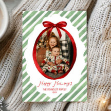 Tarjeta de Navidad con Foto de Marco de Lazo Verde