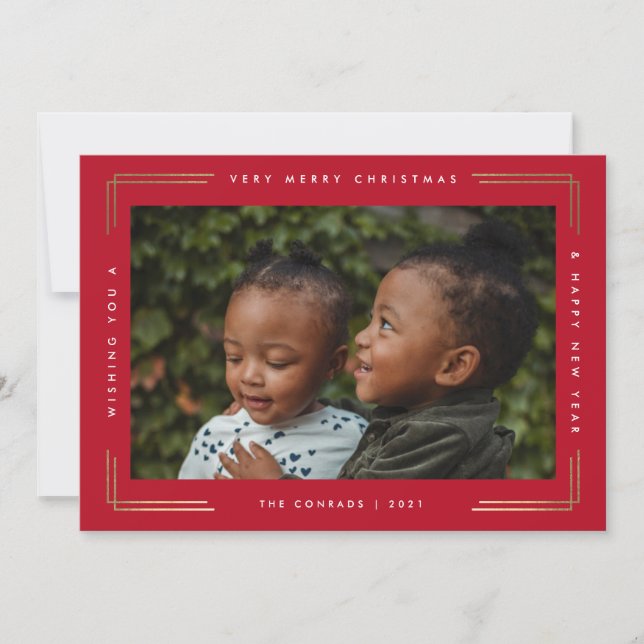 Tarjeta de Navidad con Foto de Marco de Oro de Tip (Anverso)