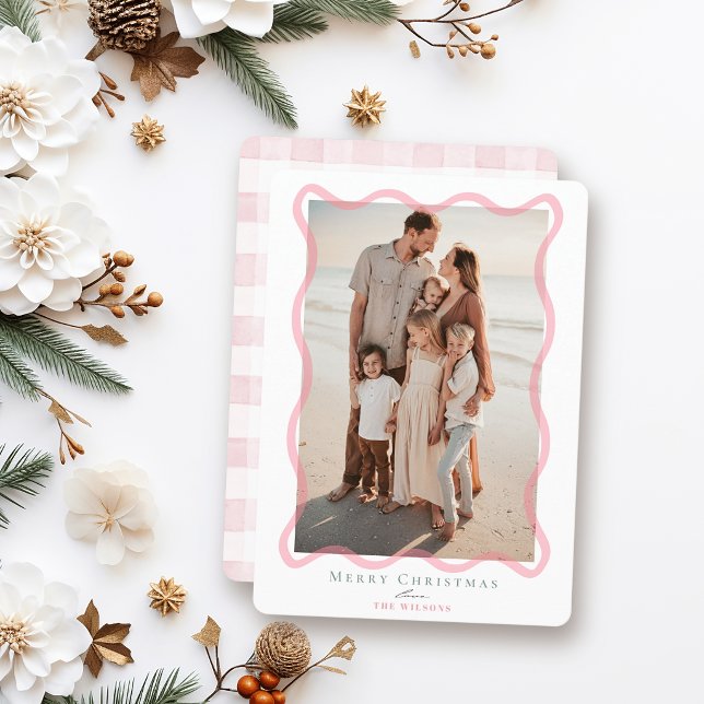 Tarjeta de Navidad con Foto de Marco Ondulado Rosa (Subido por el creador)