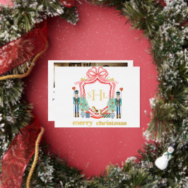 Tarjeta de Navidad con foto de monograma de papel 