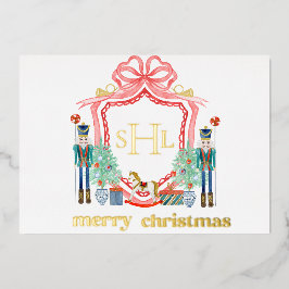 Tarjeta de Navidad con foto de monograma de papel 