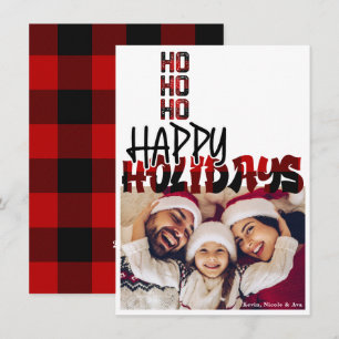 Tarjeta de Navidad con Foto de Navidad de Plaid Gr
