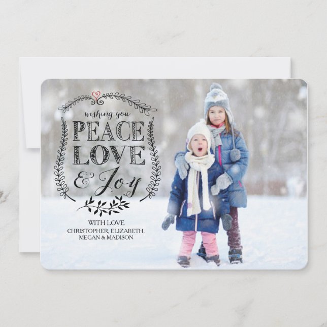 Tarjeta de Navidad con Foto de Paz Amor y Alegría (Anverso)