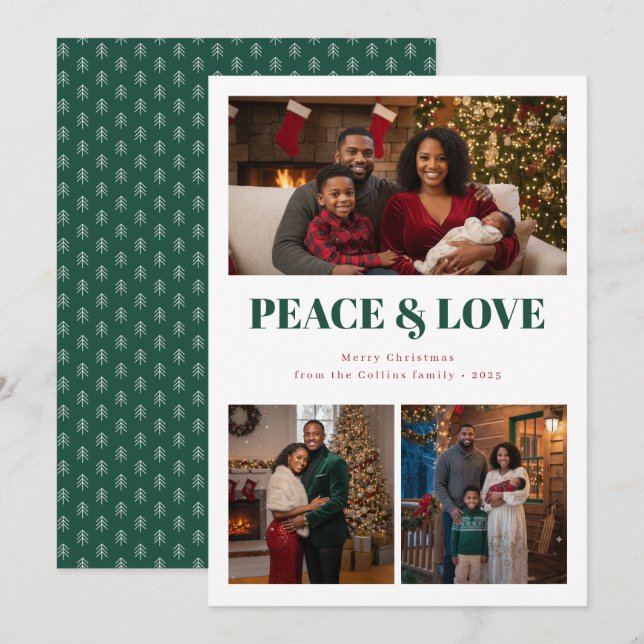 Tarjeta de Navidad con Foto de Paz y Amor (Anverso / Reverso)