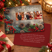 Tarjeta de Navidad con Foto de Piña Rústica y Pino