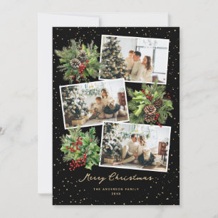 Tarjeta de Navidad con Foto de Piña y Bayas de Ace