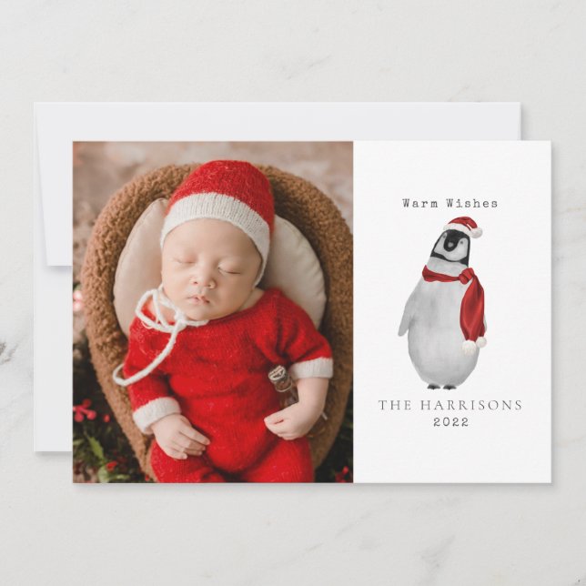 Tarjeta de Navidad con foto de pingüino bebé para  (Anverso)