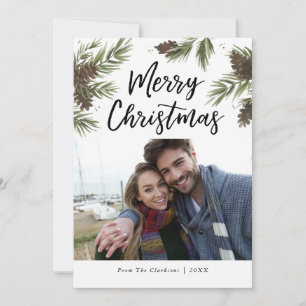 Tarjeta de Navidad con Foto de Pino al Acuarela