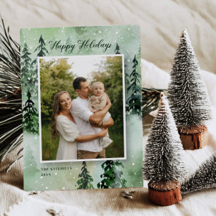 Tarjeta de Navidad con Foto de Pino al Acuarela