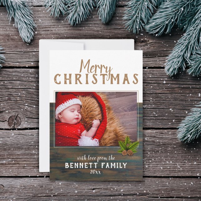 Tarjeta de Navidad con foto de pino rústico de Nav (Subido por el creador)