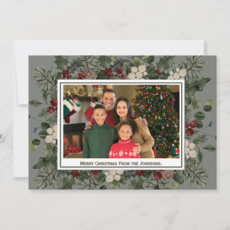 Tarjeta de Navidad con Foto de Pino y Acebo al Acu