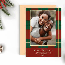 Tarjeta de Navidad con Foto de Plaid Dorado