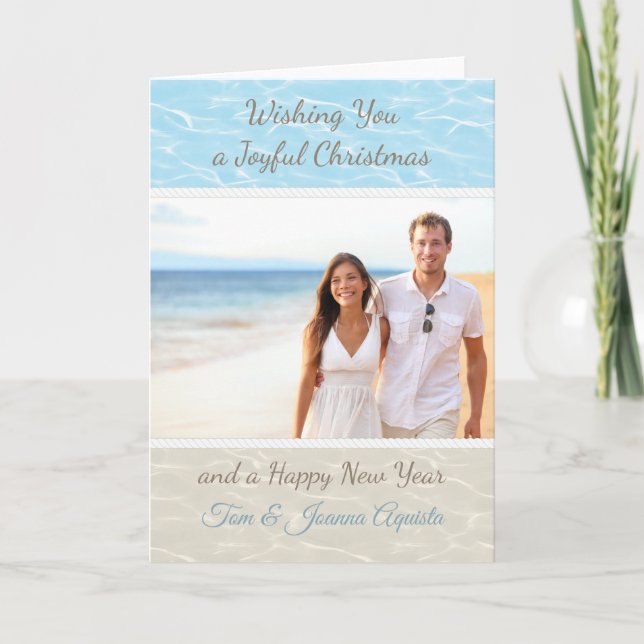 Tarjeta de Navidad con foto de playa tropical (Anverso)