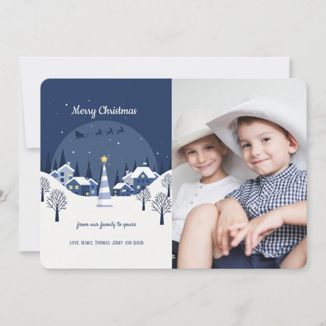 Tarjeta de Navidad con Foto de Pueblo Navideño (Anverso)