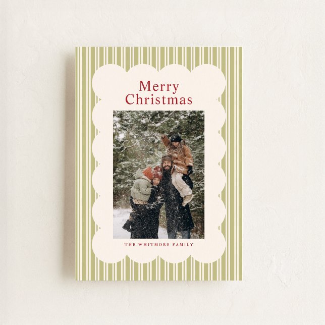 Tarjeta de Navidad con Foto de Rayas Clásicas (Subido por el creador)