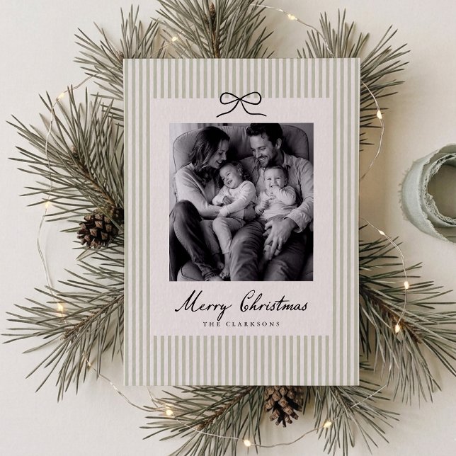 Tarjeta de Navidad con Foto de Rayas Verde Sage Mo (Subido por el creador)